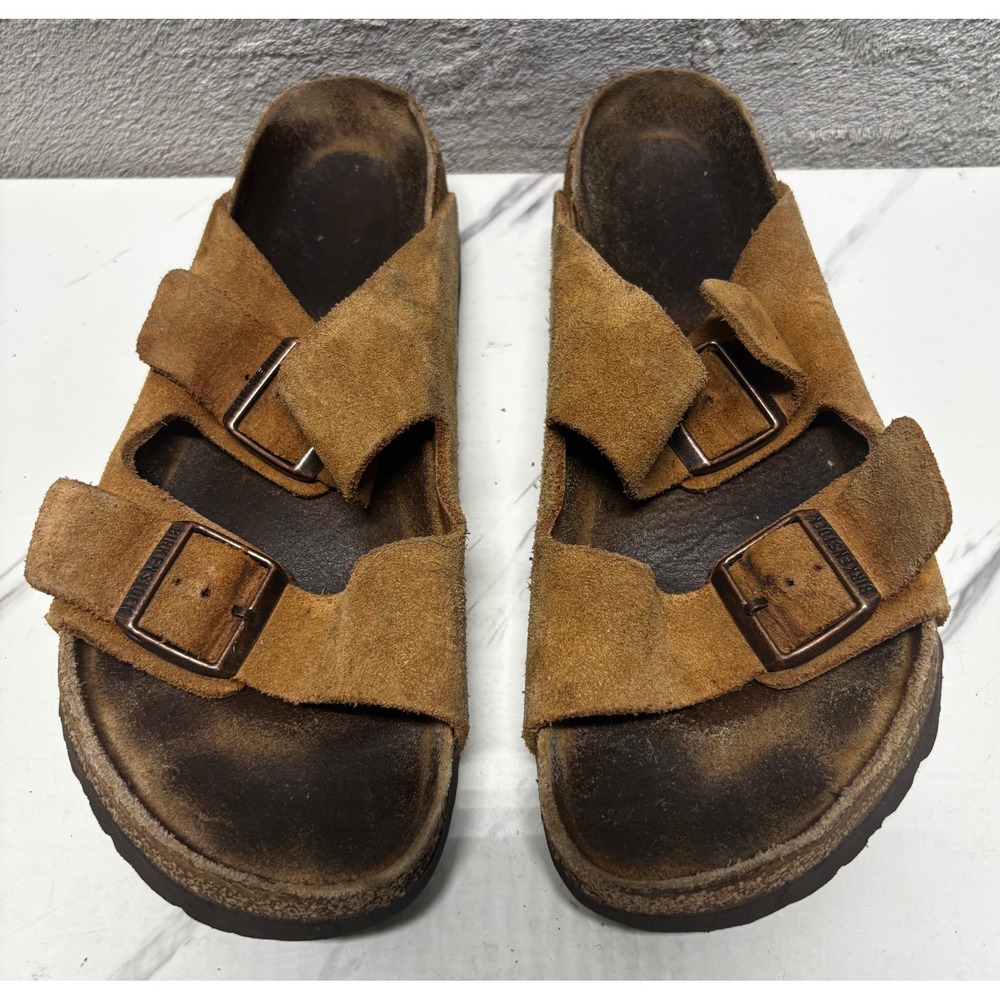 Birkenstock Arizona Sandals Mens 10 42 Brown Good Suede Two Strap Slide Germany - Picture 5 of 7